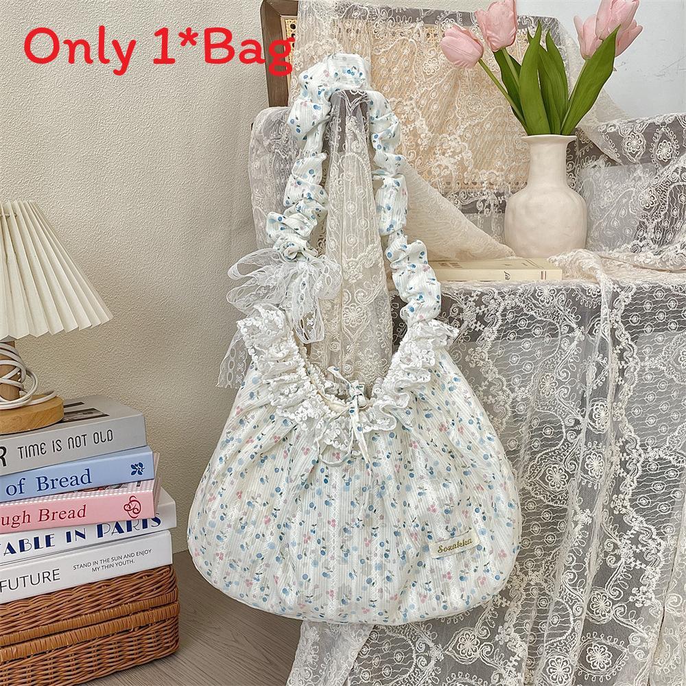 Polyester Lace Floral Shoulder Bag With Ruffled Straps And Bow For Daily Use