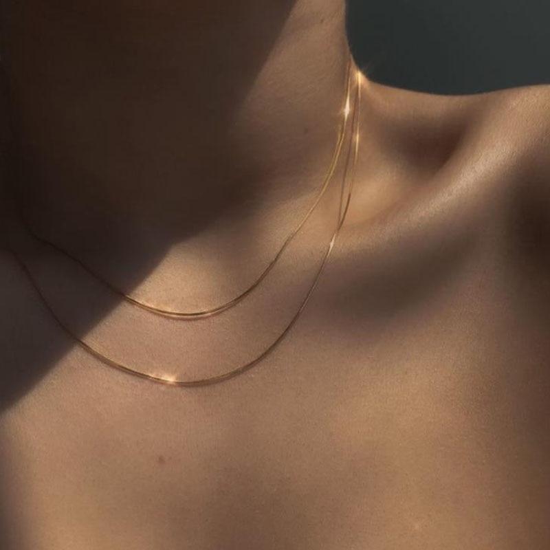 Women Neck Chain Gold Color Choker Necklaces Thin Chain On The Neck Minimalist Pendant Jewelry Chocker Collar For Girl