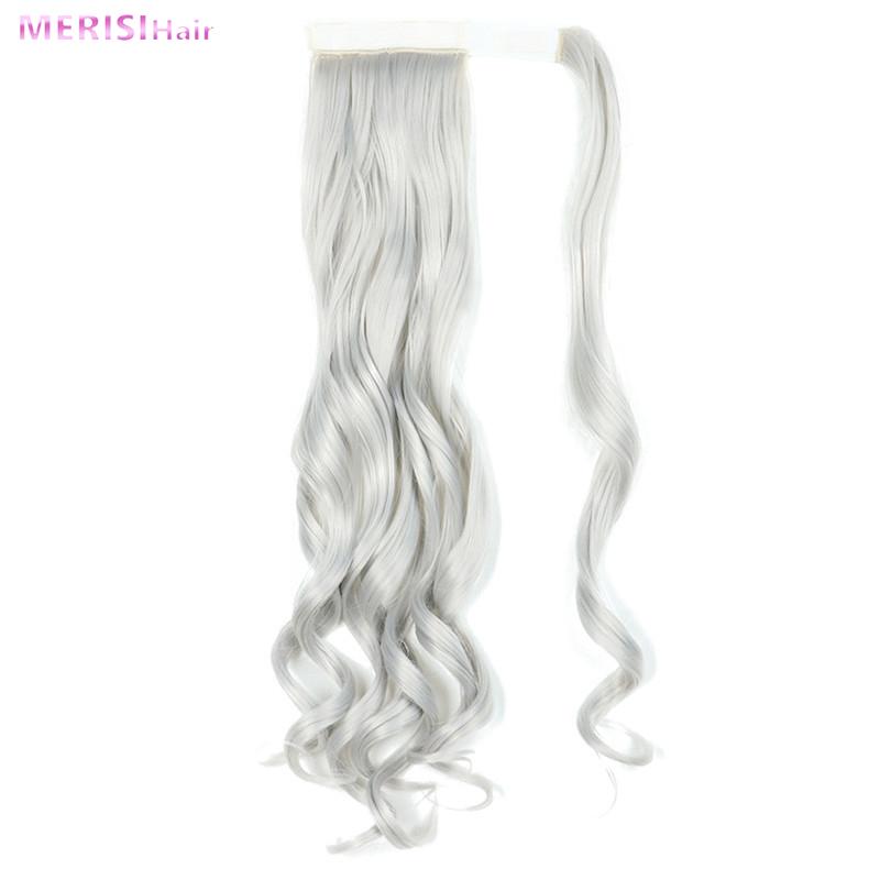 MERISIHAIR Pakk rundt på syntetisk hårstykke Langbølget klips i hestehale Ren farge hårforlengelser Ekte naturlig 22 tommer hestehale