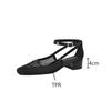 Fashion NEW Summer Women Sandals Square Toe Chunky Heel Shoes for Women Cover Toe Black Mesh Shoes Ankle Strap Cover Heel Modern Sandals