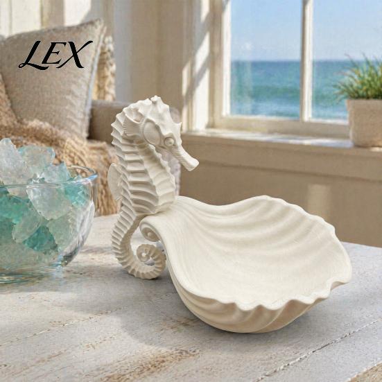 Small Jewelry Storage Box 3D Printed Seahorse Shell Tray for Rings Necklaces Bracelets, Ocean Compact Vanity Organizer Style Desktop Organizer,