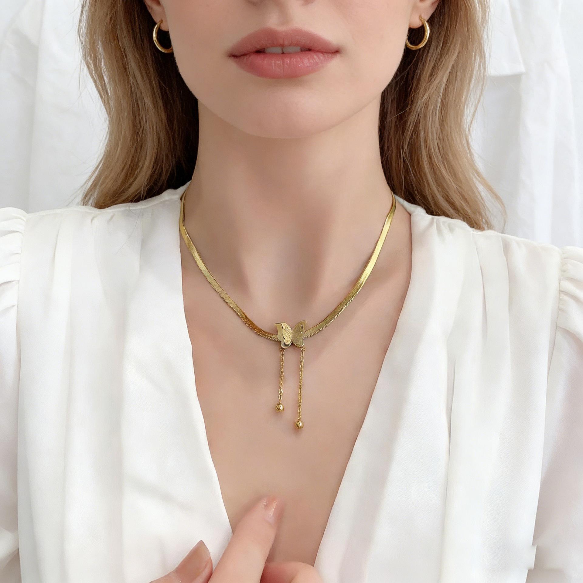 New Titanium Steel Butterfly Snake Necklace: Women s Elegant Designer Clavicle Chain Jewelry