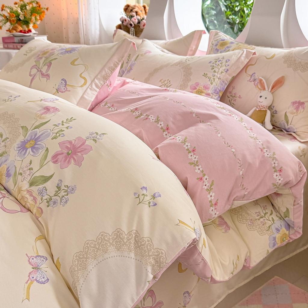 Small fresh pastoral cotton printing four-piece series bed sheet family student dormitory four-piece set
