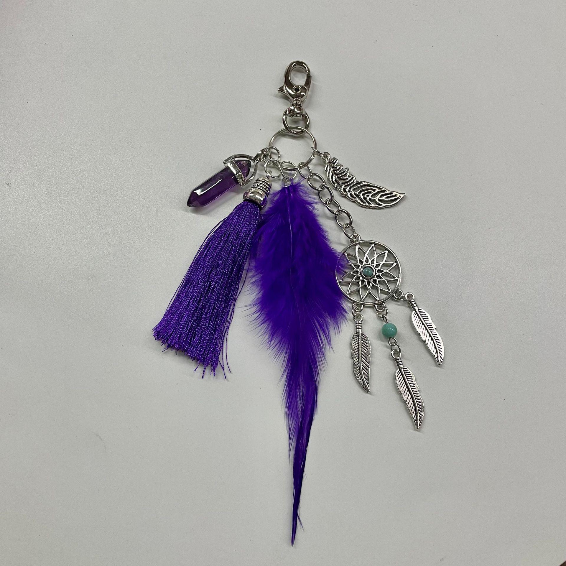Dreamcatcher Bagua Feather & Opal Car Keychain Pendant Customizable