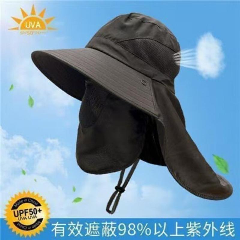 New outdoor face covering mountaineering hat men's fishing face covering large brim sun protection sun protection bucket hat