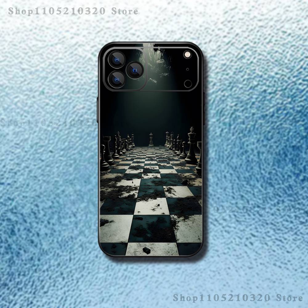 Chess Board Art Phone Case For iPhone 17,16,15,14,13,12,11,Pro Max,XSX,,XR,SE,Mini,8,7,Soft Silicone Black Cover iPhone16pro