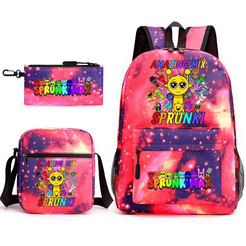 Rhythm Box Cartoon Large Capacity Starry Sky Student School Bag Sprunki Youth Backpack Three-piece Set D