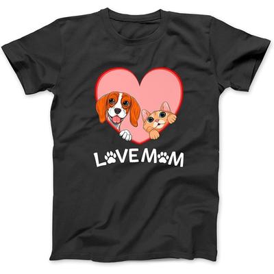 Love Mom Beagle Dog Shorthair Cat Mothers Day Cute Heart Premium T-Shirt Sweatshirt Hoodie Tanktop for Men Women Kids Black