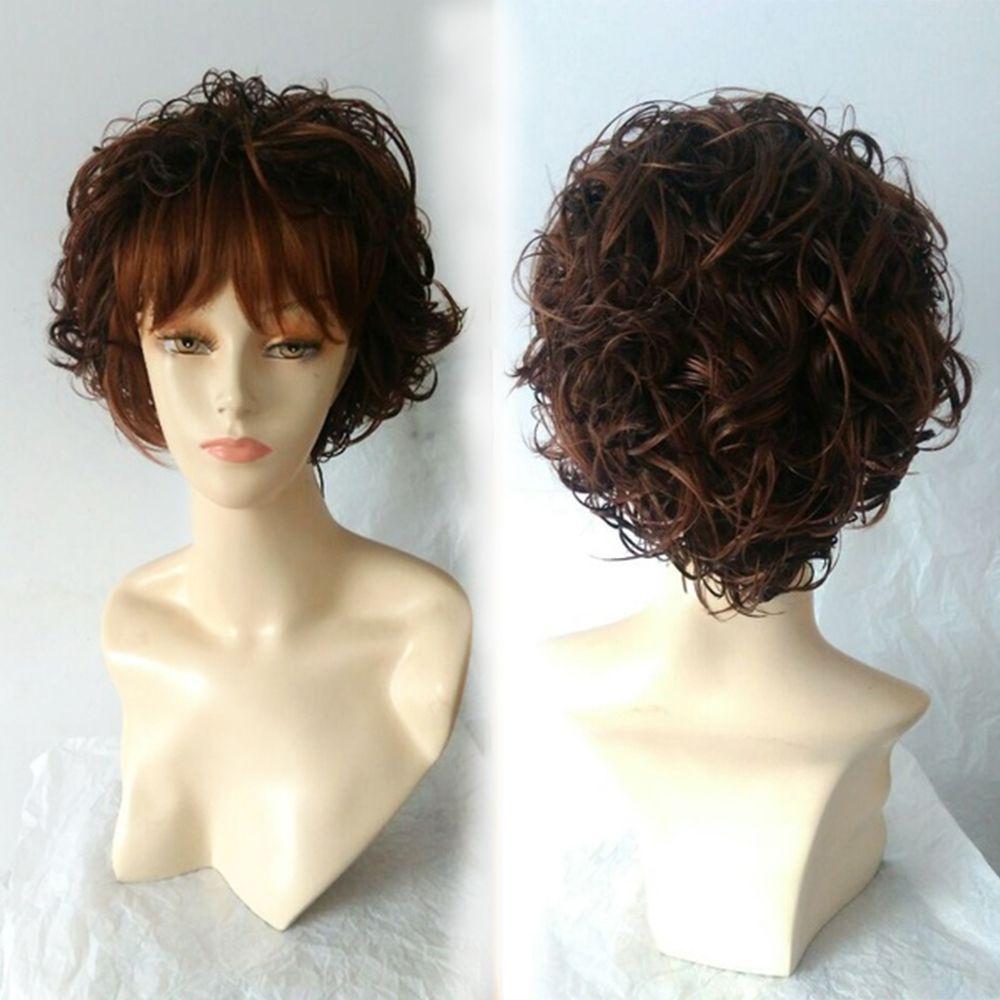 Natural Female Resistant Heat Synthetic Fiber Hair Wavy Wigs Short Curly Wigs With Bangs Full Wigs