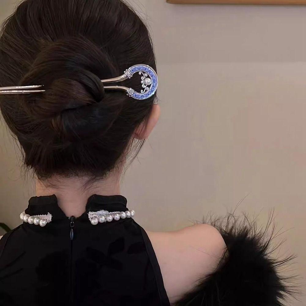 Pearl Metal U Shape Hair Stick U-shaped Hanfu Hairpin Classical Cheongsam Accessories