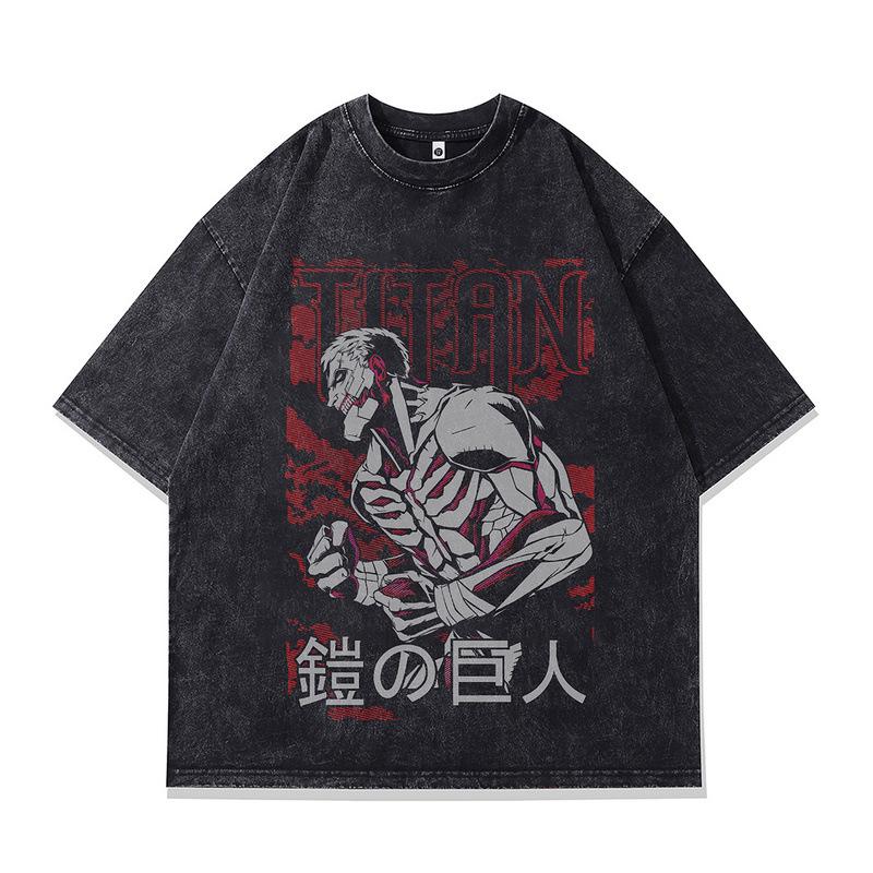 Retro Trendy T-Shirt Harajuku Two-Dimensional Cartoon Direct Injection Printing Heavy Cotton Washed Short-Sleeved T-Shirt For Men And Women