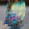 Oil painting flower pattern 3D printing sports shirt women's long sleeved shirt