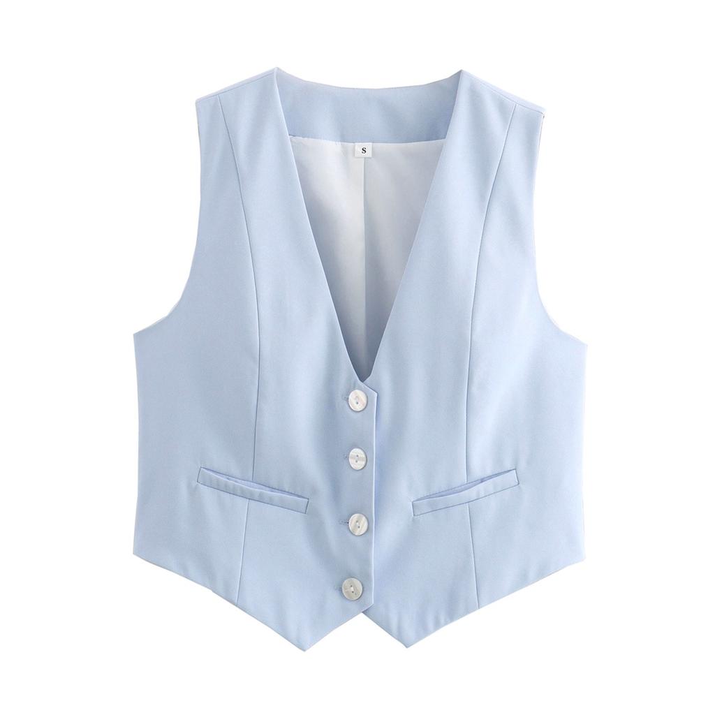 Dames Retro Ensfarget Godterifarge V-hals Kort Dressvest