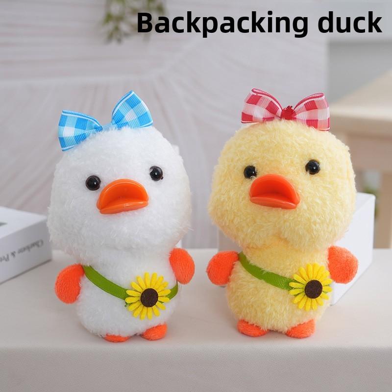 Plush Doll Duck Keychain Bag Accessories With Checkered Bow And Decor Sunflower