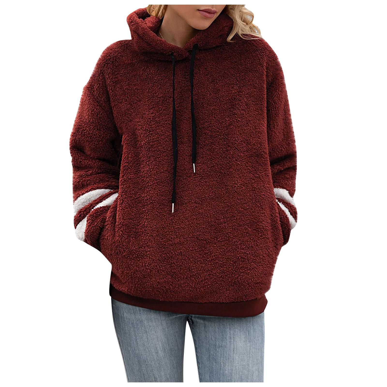 

Женский повседневный модный свободный пуловер с длинными рукавами и капюшоном, плюшевый свитер XXXXXL винный