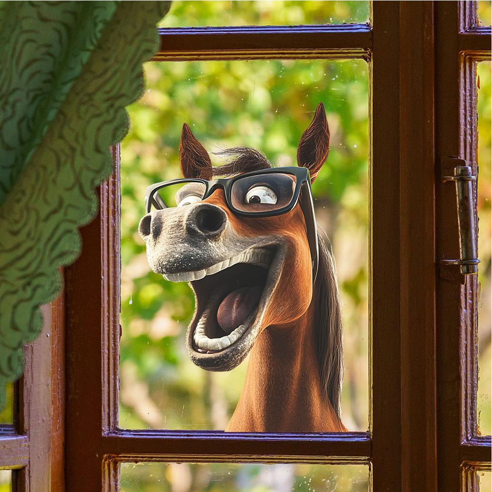 Funny Cartoon Horse Glass Window Stickers Home Decor Creative Funny Animal Decals Wall Sticker For Home Office Decor P7Z8