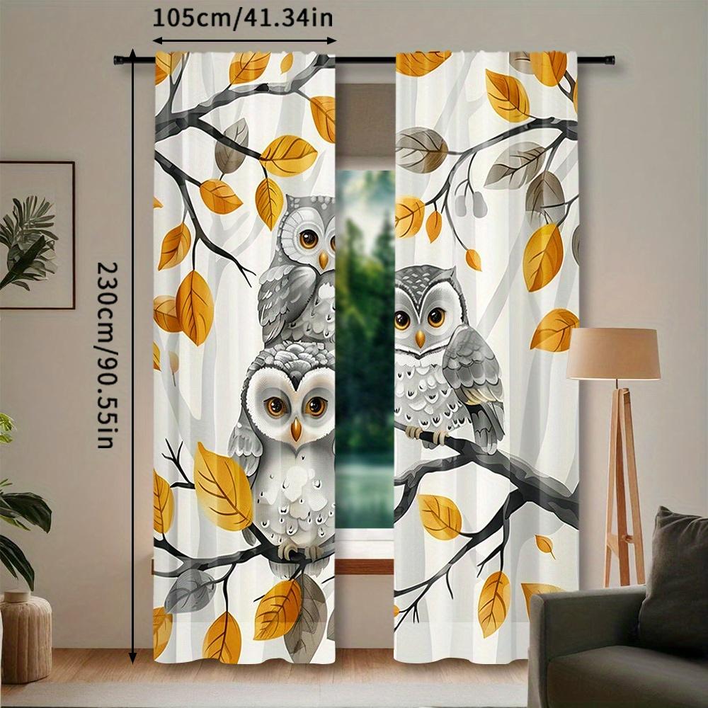 2 Pieces Owl Printed Curtains: Decorative Rod Pocket Window Treatments for Bedroom   Living Room   Home Decoration - Contemporary