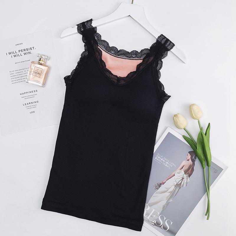 Damski gruby termiczny podkoszulek na ramiączkach z koronki - Rozmiar plus, wzór Misia Wróżki