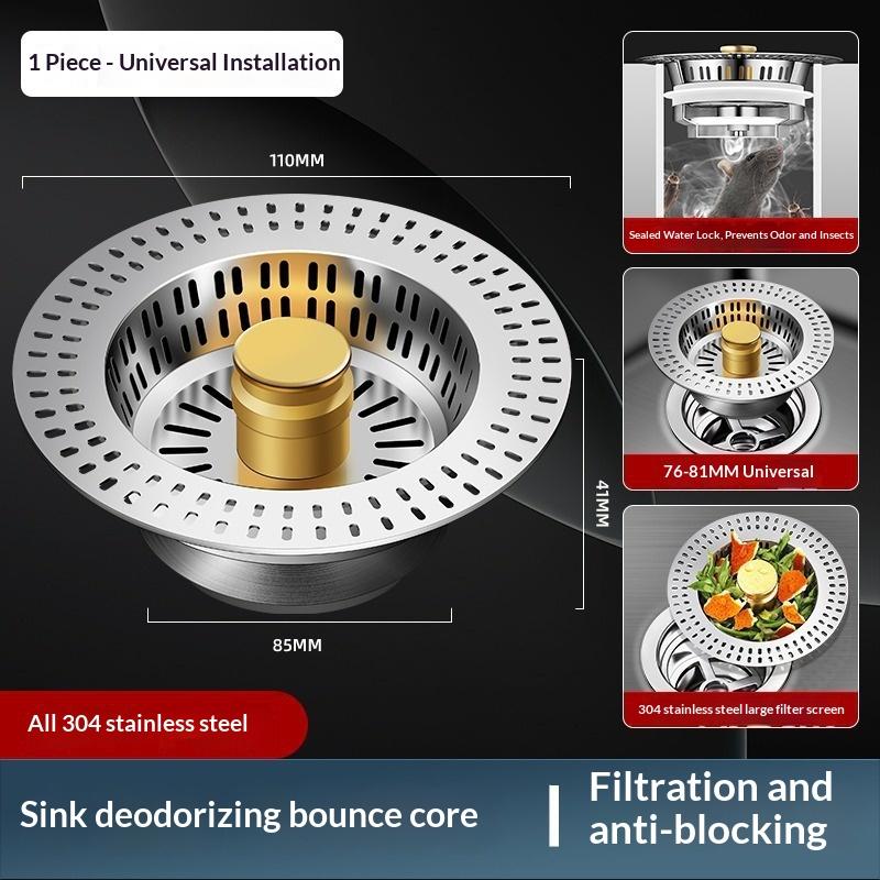 1 ks filtr do dřezu s odrazným jádrem - prevence zápachu a úniků, filtr do odpadu pro myčku nádobí, protizamačkávací sítko