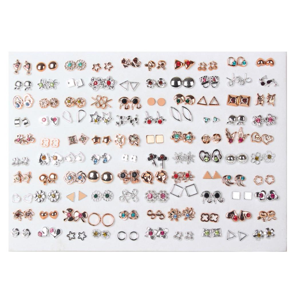 100 Pairs Assorted Styles Plastic Stud Earrings Set Surprise Gift for Girlfriend