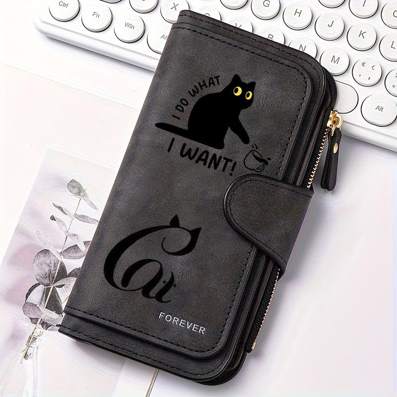 Black Striped Cat Women's Long Wallet Multi - functional Snap Coin Purse Cute Cat Design Gift for Cat Lovers Daily Commute Outdoor Travel Family Use