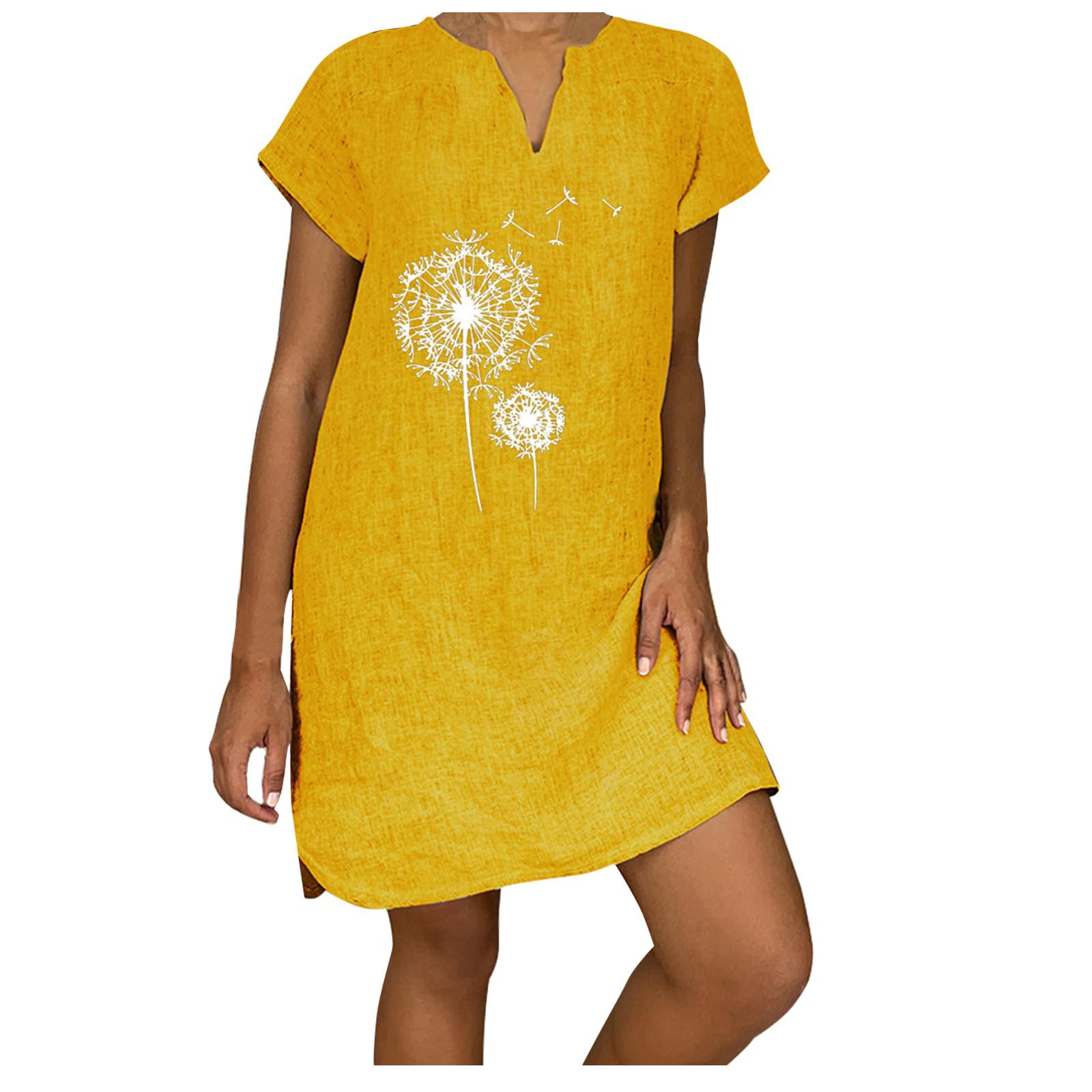 Женское летнее повседневное модное свободное хлопковое льняное платье с короткими — фото 3