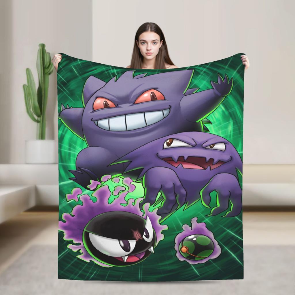 Anime Gengar Dark Pattern Blankets Quality Warm Pokemoned Throw Blanket Spring Decorative Bedroom Print Bedspread