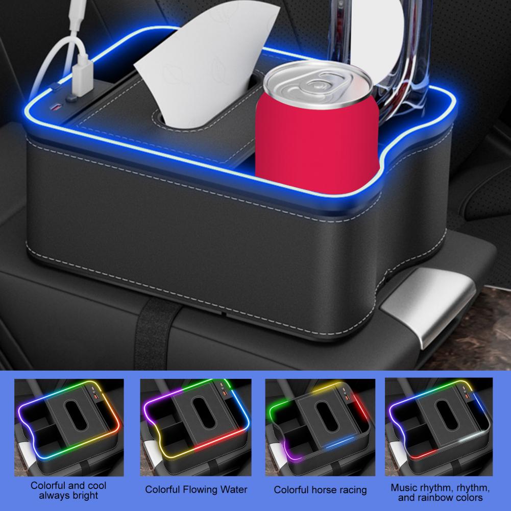 Car Console Storage Box Car Armrest Storage Box with Charging Ports Multi-mode Led Lights Design for Capacity Auto Console