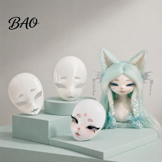 White Unpainted Mask DIY Blank Fox Mask, Furry Head Base Animal Halloween Party Costume Fursuit Accessory for Masquerade Cosplay