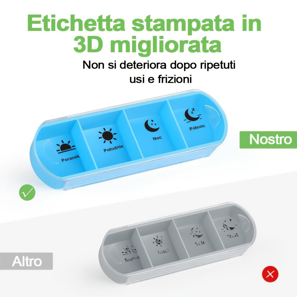 [Printed In Italy] Weekly Pill Organizer, 7 Stackable Compartments Four Times-a-Day - Morning, Noon, Evening, and Bedtime