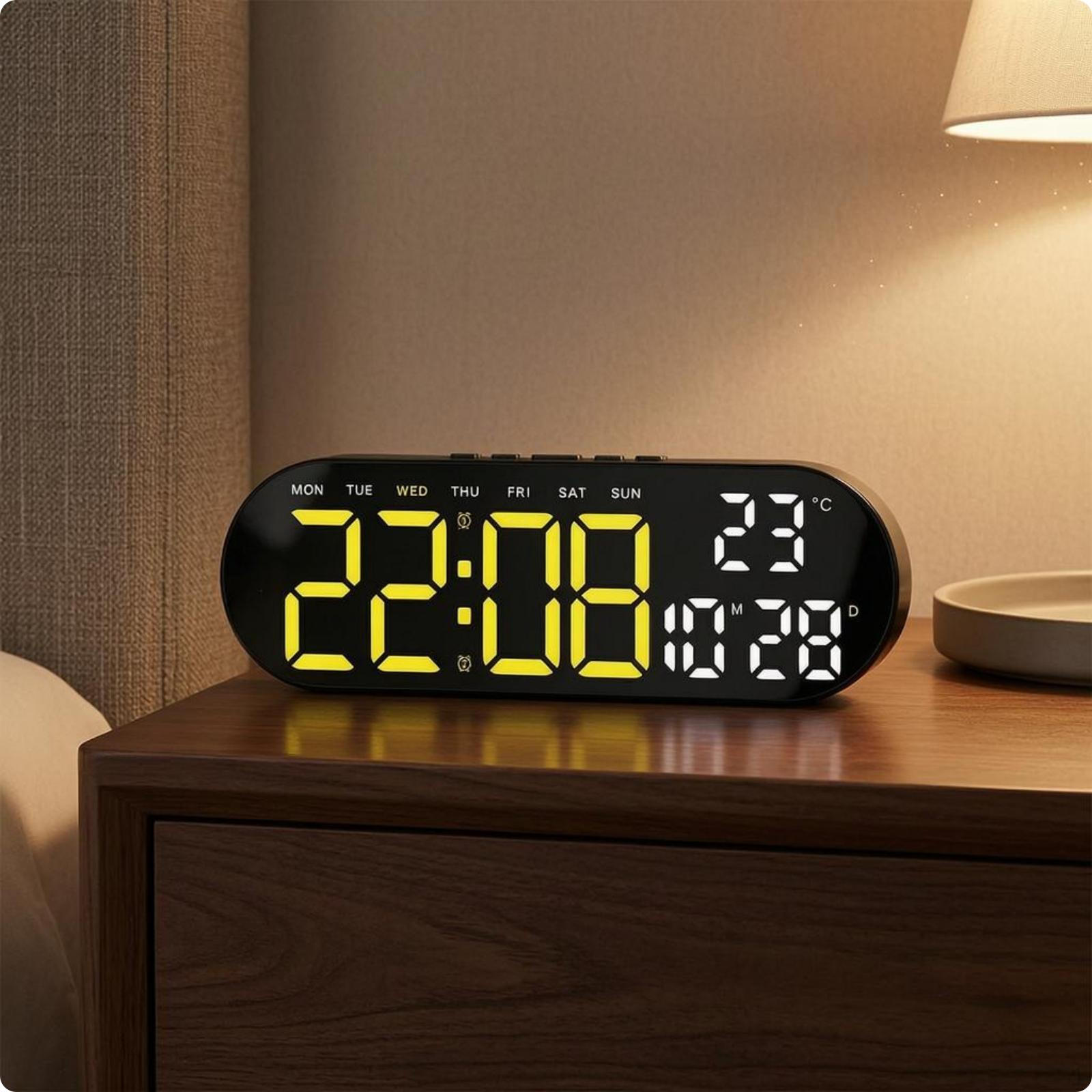 Alarm Clock with Temperature Display Ambient Light Band Digital Rectangular Desk Gadget