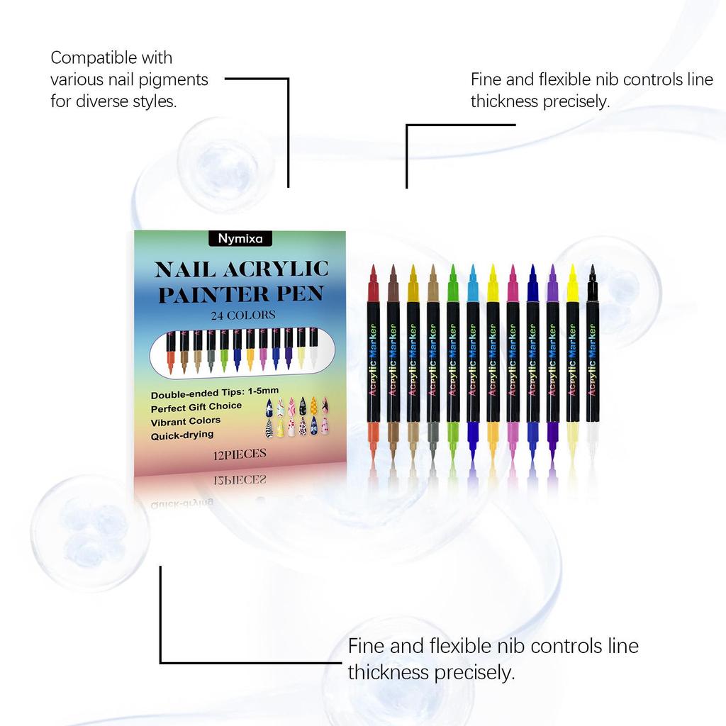 Nymixa Dual-Ended Nail Art Pen Set: Multi-Color, Easy-to-Use, Vibrant Colors for DIY Nail Art