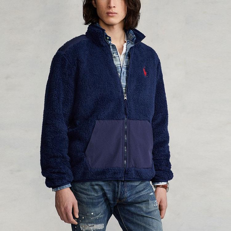 Polo Ralph Lauren SS22 Solid Color Fleece Stand Collar Spliced Fleece Jacket Men Jackets Navy-Blue MNPOKNI16821838-410