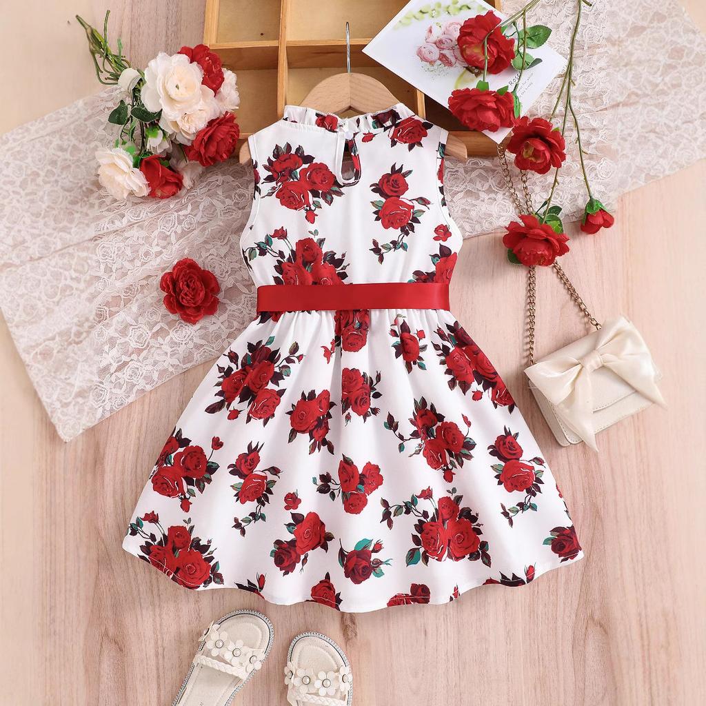 Girls' Vintage Rose Holiday Dress Summer Kids' Camisole Dress