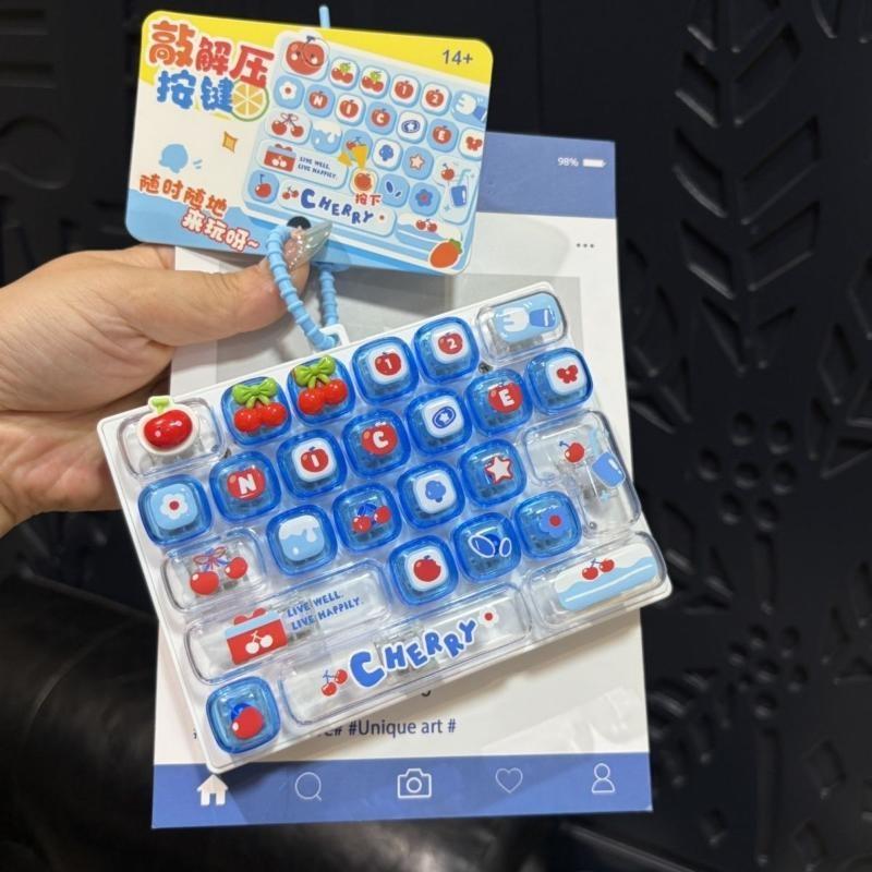 Cute Cherry Themed Fidget Keyboard Toy Stress Relief Lovely Cartoon Prints For Relaxation Office Leisure Teen Gifts