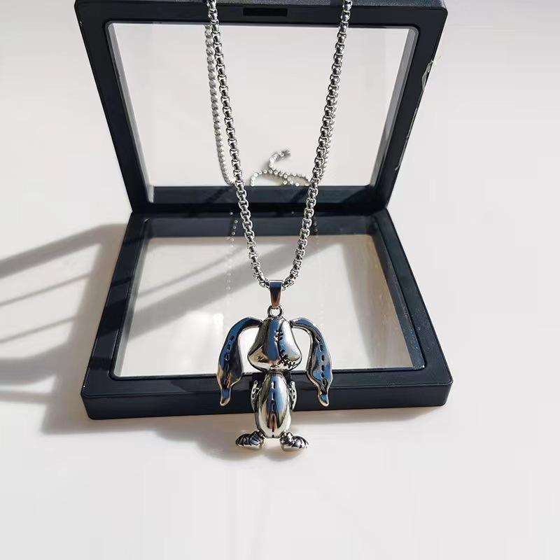 Full Body Movable Long-Eared Bunny Sweater Chain Sweater Accessories, Titanium Steel Necklace, Women'S Style Versatile Necklace