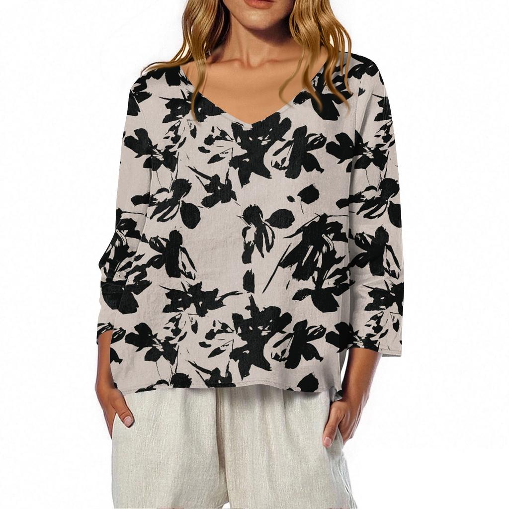 3/4 Length Sleeve Womens Tops Summer Trendy  V-Neck Blouses Dressy Casual  T-Shirt Summer Outfits Beach Vacation