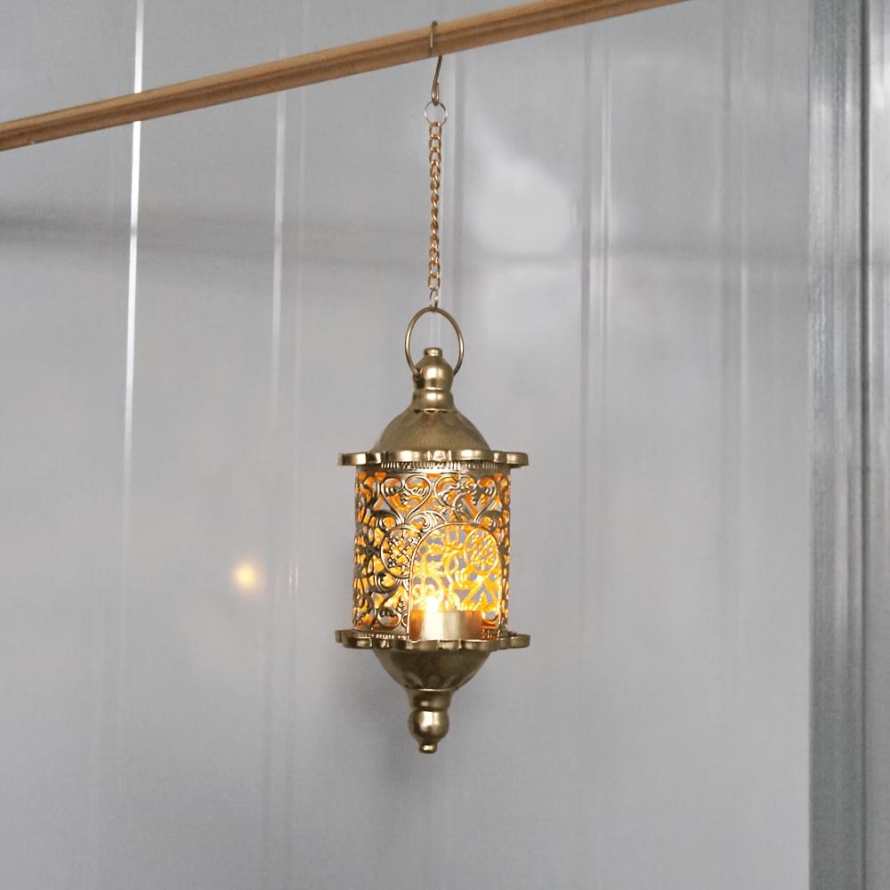 1Vintage Hollow Carved Metal Hanging Candle Holder – Moroccan-style iron art light and shadow projection design creates a cozy atmosphere –