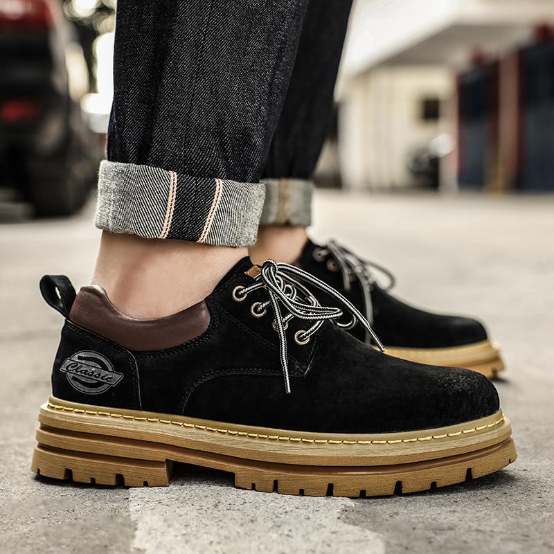 Autumn Men Casual Shoes Suede Leather Work Shoes Male Lace-up Flats Sneakers Platform British Business Party Dress Shoes