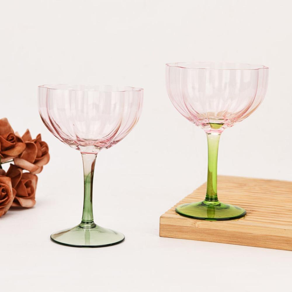 Crystal Petal Shaped Wine Glasses French Style Tall Foot Wine Cup Elegant Flower Shape Goblet Bar