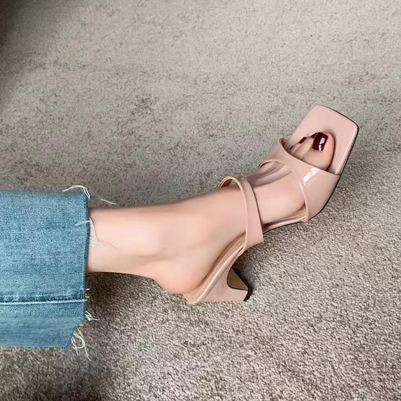 Fashion Fashion Chunky Heel Sandals Summer New Square Head Open-toe Line with Anti-slip Wear-resistant Mid-heel Slippers