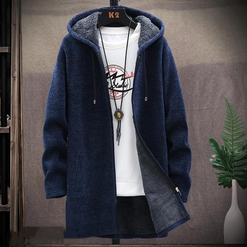 Men's Winter Thicken Sweatercoat Fleece Cardigan Jacket Male Slim Sweaters Long Hooded Sweater Warm Outwear Coats