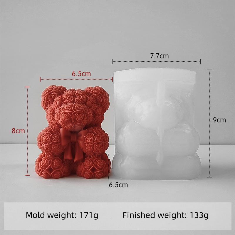 Valentinstag Schleife Rosenbär Silikonform DIY Aroma Kerze Gips Harz Ornamente Form Hochzeitskerzenherstellung