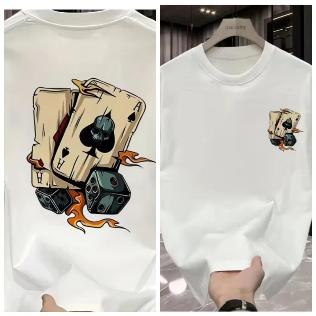 Hot Selling New Unisexs Poker Dice Print Pattern Round Neck Breathable TShirt Outdoor Skin Friendly Casual Top
