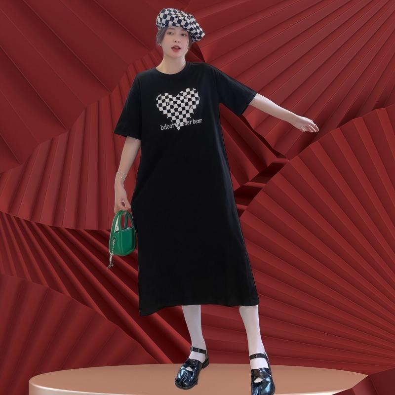 Abito T-shirt Estivo da Donna a Maniche Corte In The Lungo Ampio Sottile Sopra il Ginocchio Abito Lungo Semplice Moda