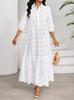 Women's European & American Summer 2026 Solid Color Casual Loose Beach Vacation Dress with Hollow Out Design