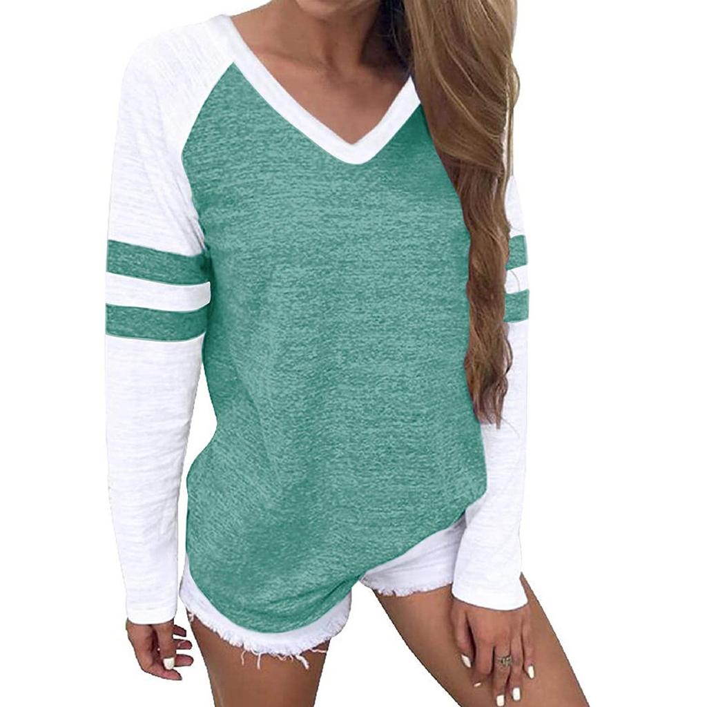Fashion Women's V-collar Splicing Long Sleeves Leisure Time Tops Blouses