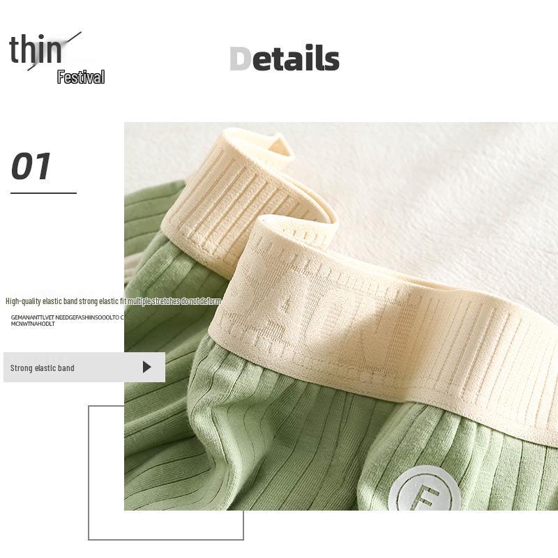 Men's Pure Cotton Breathable Striped Boxer Briefs - Mid-Waist, Loose, Flat Leg Shorts