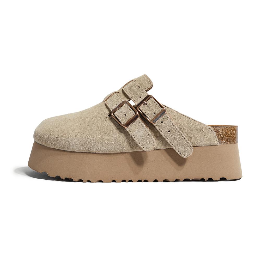 Leather half slippers thick-soled Boken shoes add 6CM women's shoes in summer new short shoes bag head Boken shoes women