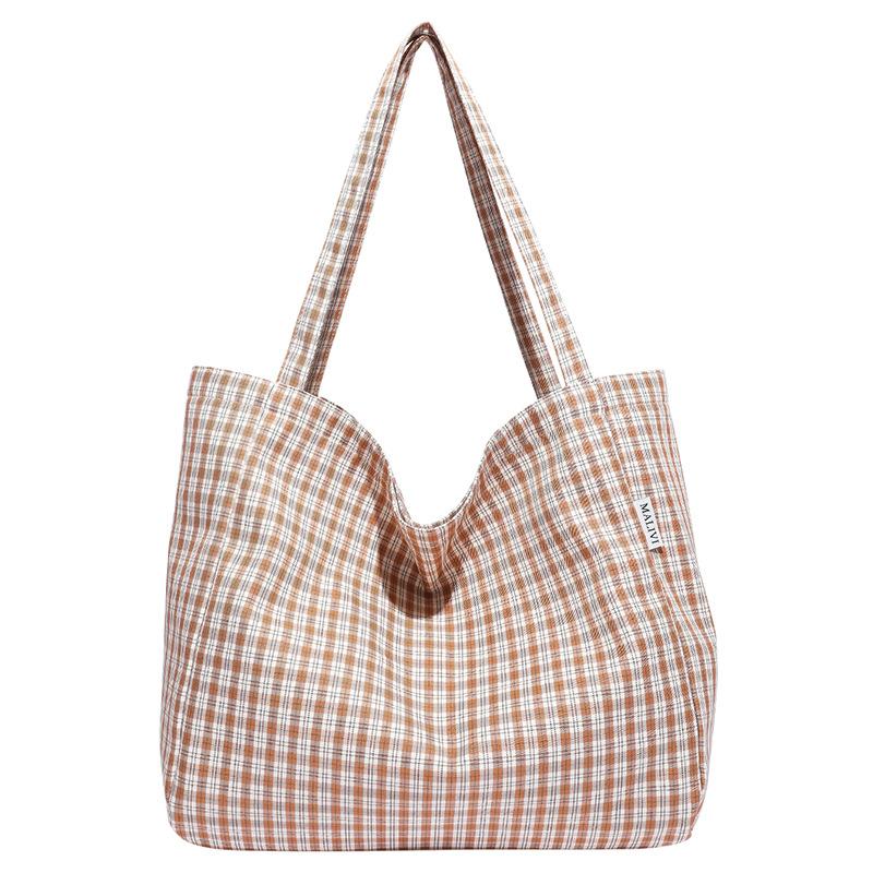 Plaid Canvas Bag, New Tote Bag, Casual Large-capacity Shoulder Bag, Fashionable Underarm Bag.